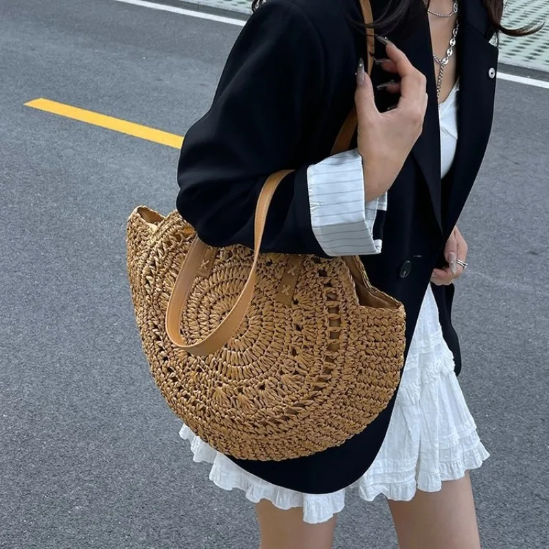 

Women's Summer Bag Woven Straw Tote Lightweight Foldable Compact For Beach Vacation Travel Pool Party Fashion Accessory