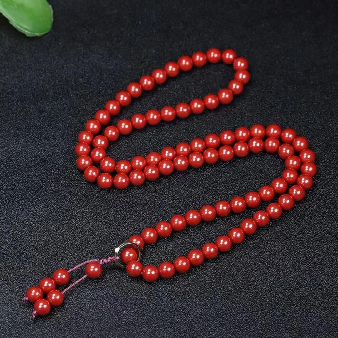 Natural 100% real Red cinnabar jade carved 6mm round beads Multi-loop bracelet sweater chain for woman men Gift necklace