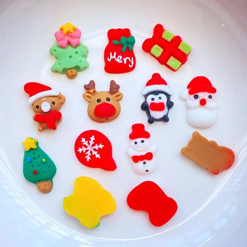 30Pcs New Cute Mini Christmas Collection Resin Flatback Cabochon Scrapbook Kawaii Embellishments Accessories