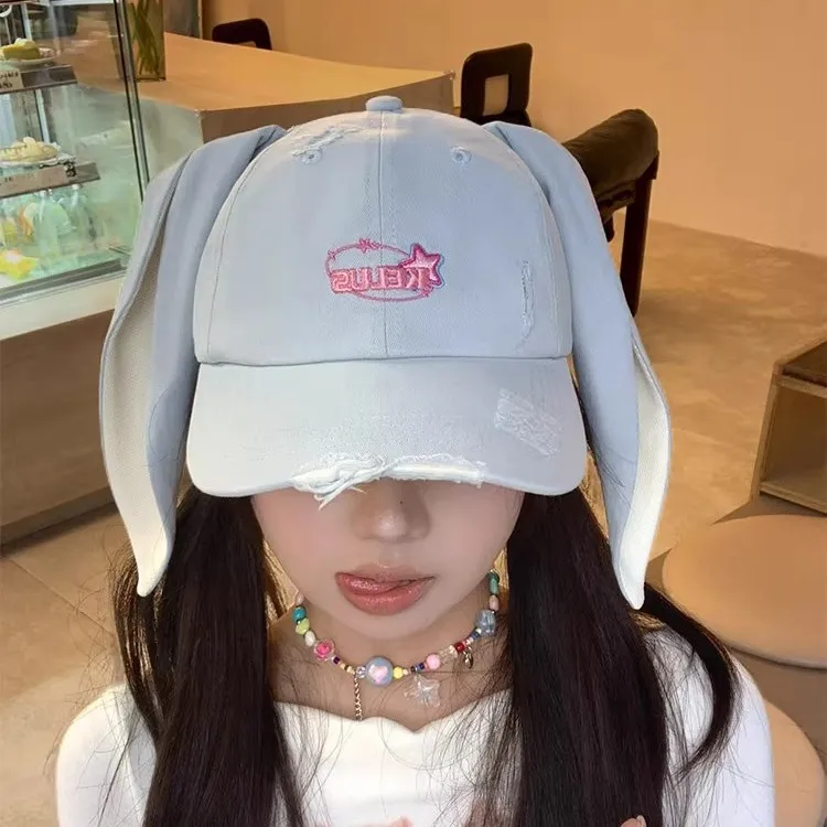 

Girl's Cute Hat Y2k Cute Rabbit Long Eared Baseball Cap Girl 2025 New Style Personalized Cap Sweet Versatile Kawaii Baseball Cap