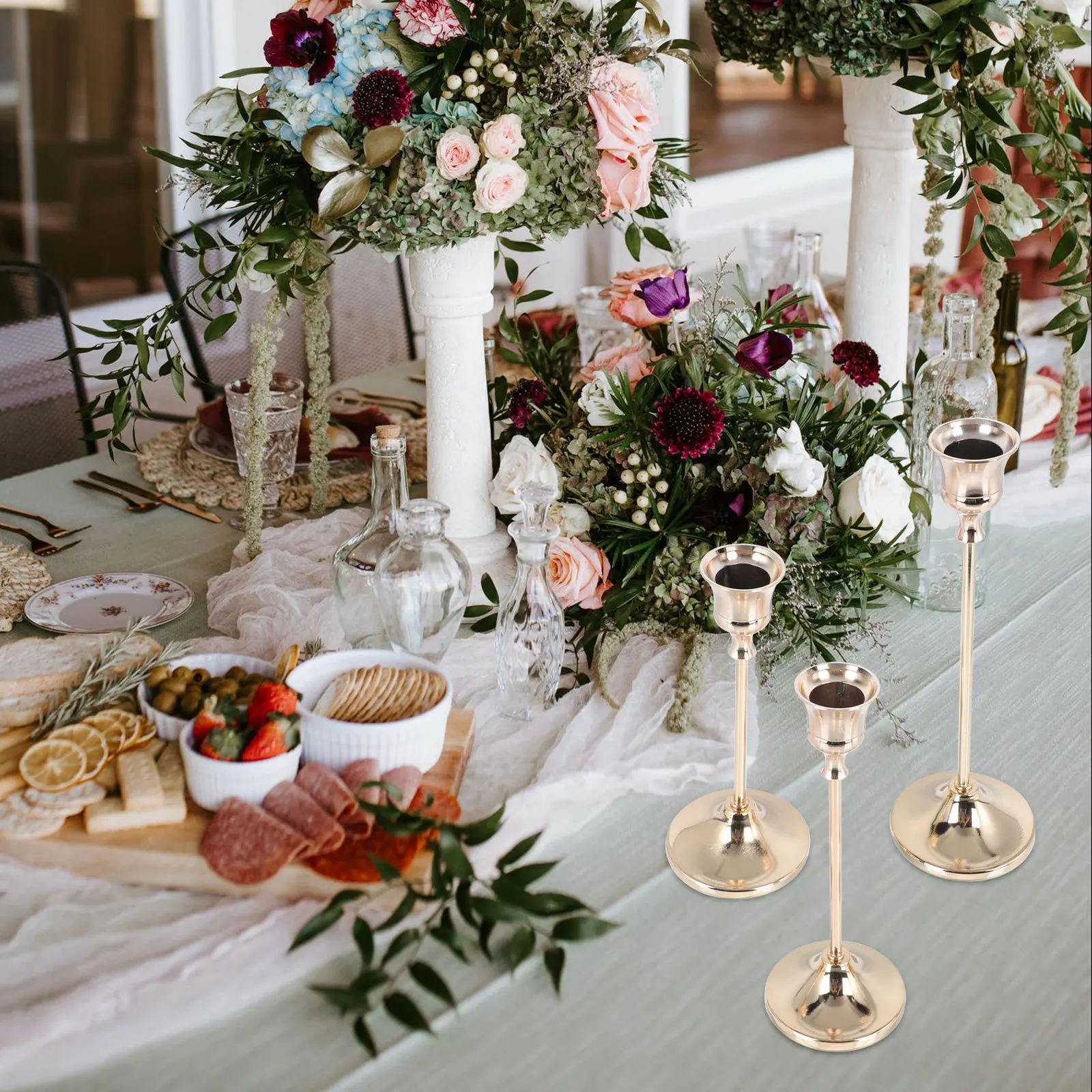 

3Pcs Metal Candlestick Elegant Iron Holder Decorative Retro Stand for Home Party Dining Table Centerpiece