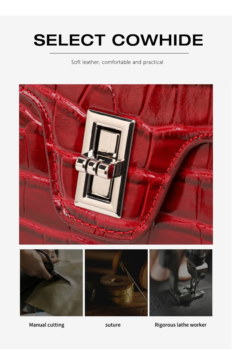 Damen-Handtasche aus Leder mit Krokodilmuster, Henkeltasche mit Schloss, Damen-Umhängetasche für Arbeit und Alltag – Detail 7