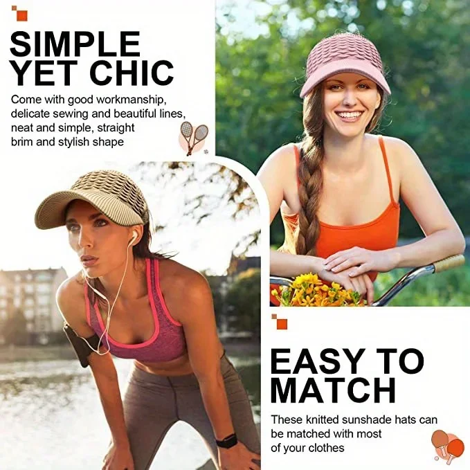 Lässige elastische Strickmütze, atmungsaktive Damen-Sonnenschutzhut mit leerem Oberteil für Outdoor-Sport und Sonnenschutz – Detail 9