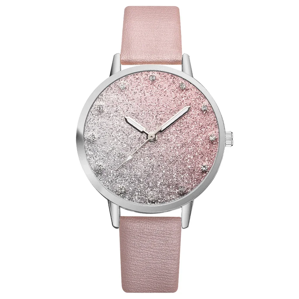 럭셔리 캐주얼 여성 시계, 심플 반짝이 크리스탈 여성 팔찌 시계, 캐주얼 가죽 쿼츠 시계, 여성 패션