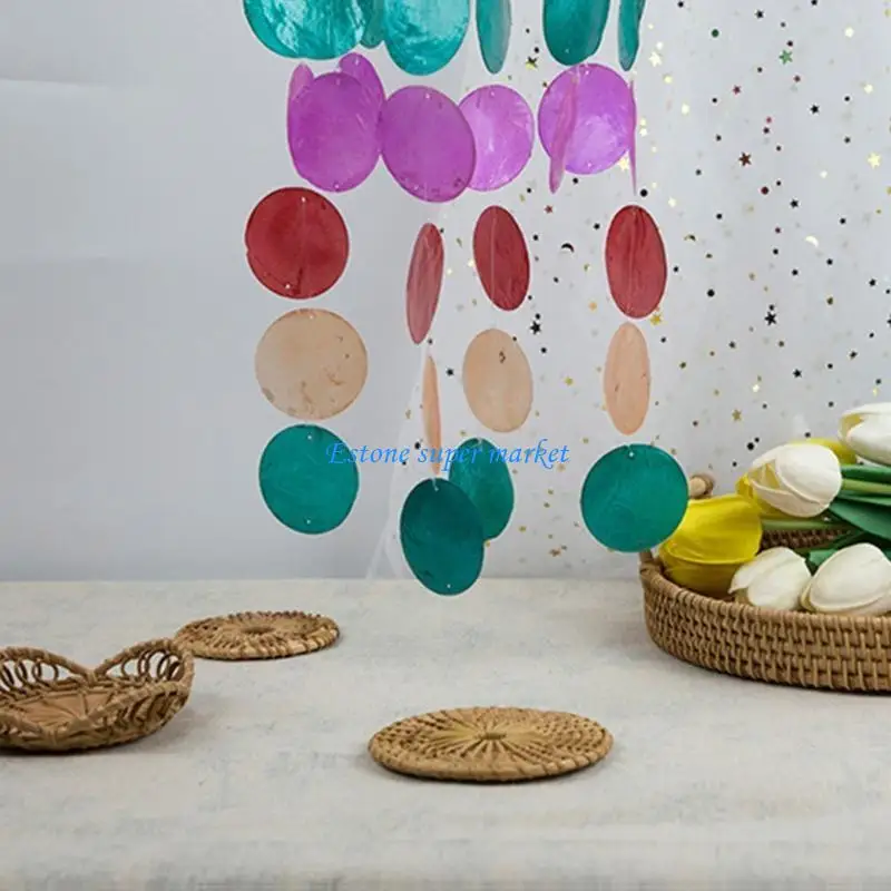 090B قذائف طبيعية مصنوعة يدويًا زخارف الرياح لغرفة النوم والشرفة