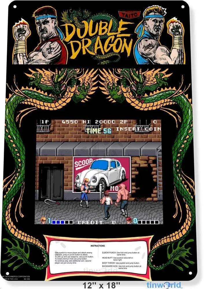for Man Cave Laundry Room Basement Pub Farm Decor TIN Sign Double Dragon Arcade Game Marquee Console ; Unique Metal Signs-tin si