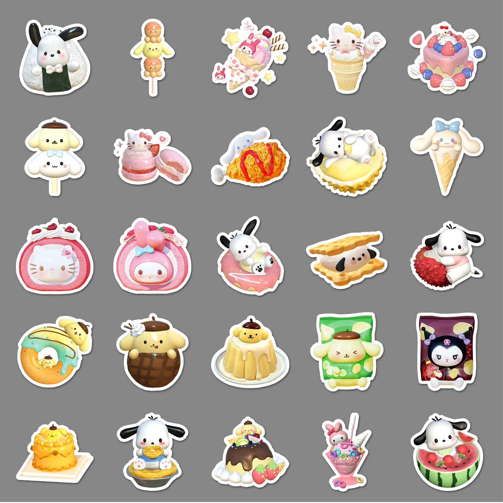 

50PCS Sanrio Hello Kitty Food Series Cartoon Cute Waterproof Sticker Cup Computer Guitar Notebook Decorative Gift for Boy Girl
