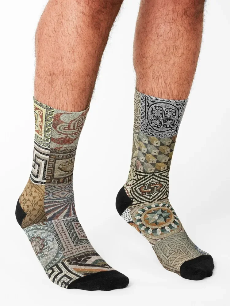 Calcetines de mosaico romano para hombre y mujer, medias deportivas con punta de baloncesto, de lujo