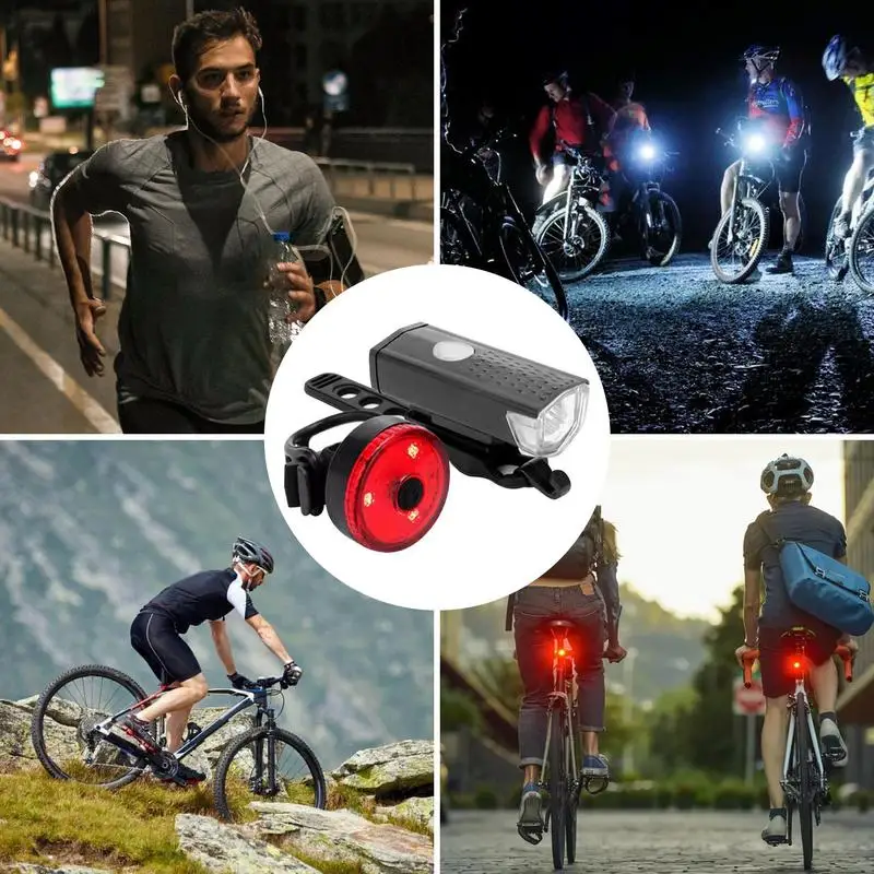 Cycling Bicycle Front Rear Light Set 3 levels of adjustment Bike USB Charge Waterproof Taillight Bright Night warning Lamp