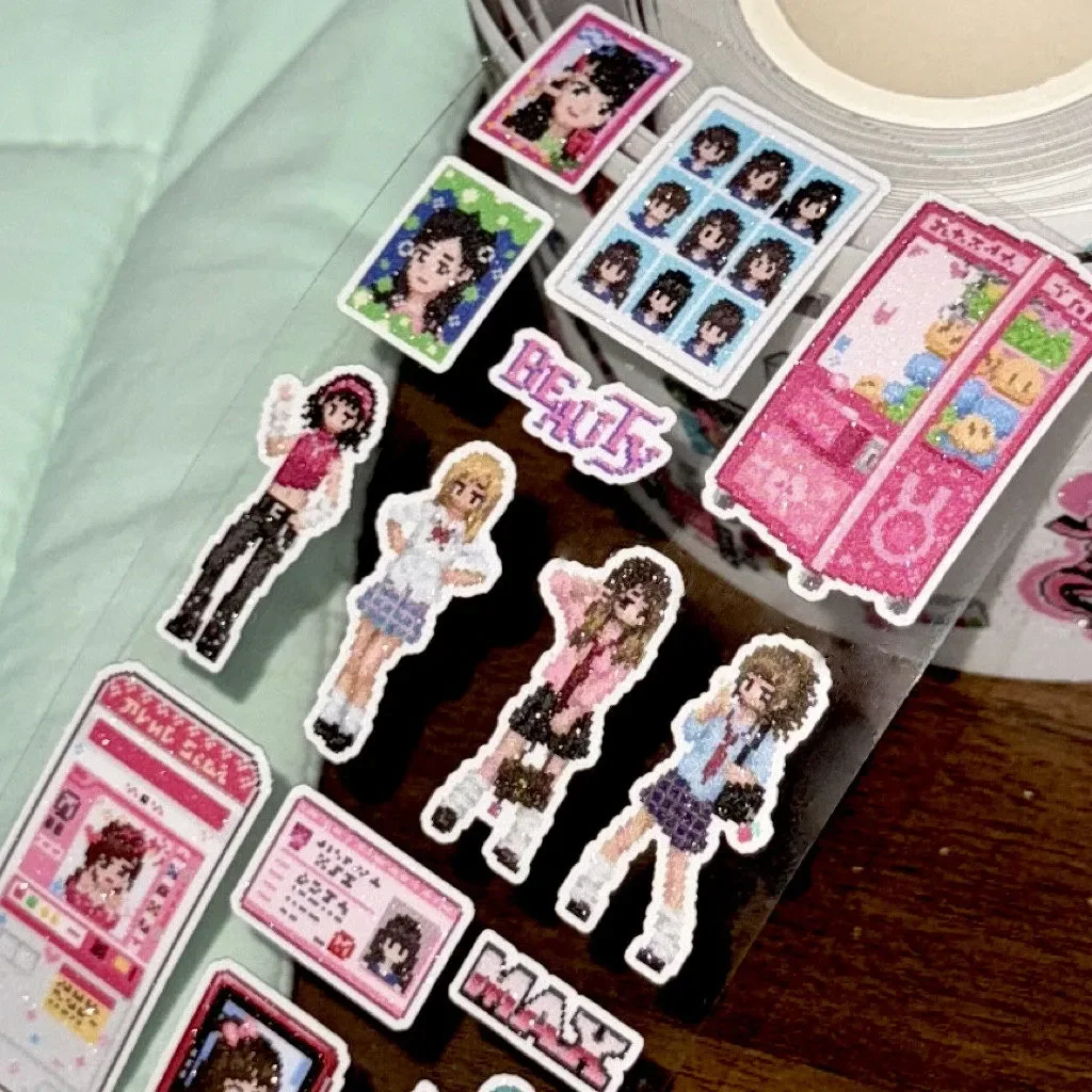 

Стильная ретро-лента с вырезанными стикерами в стиле Шибуя, Showa, Y2K, пиксельный дизайн для скрапбукинга, дневников, DIY-проектов, чехлов для телефонов и коллажей