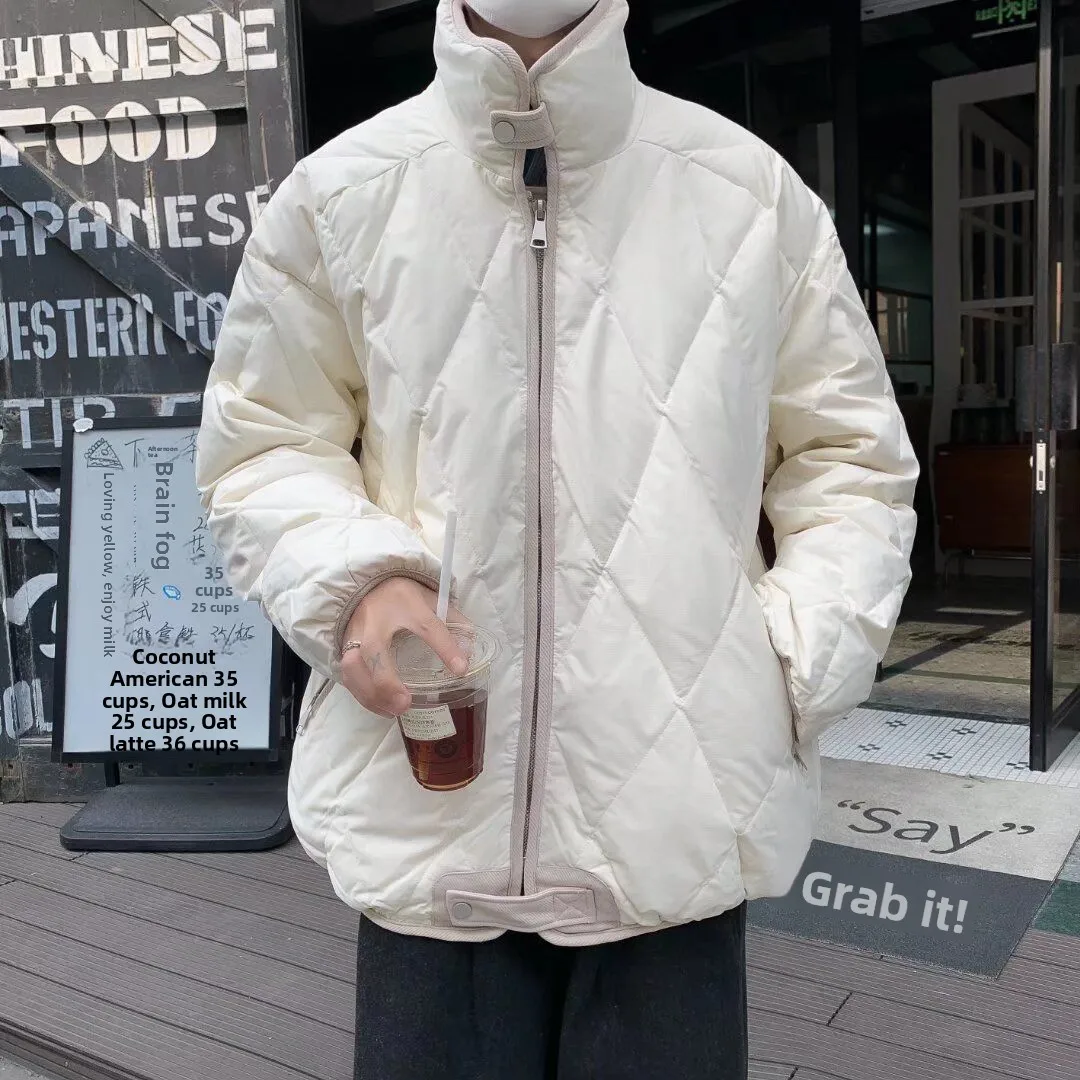 

Winter Thickened Cotton Jacket Stand Collar Loose Casual Unisex Workwear Warm Outerwear Polyester Fiber Youth Fashion