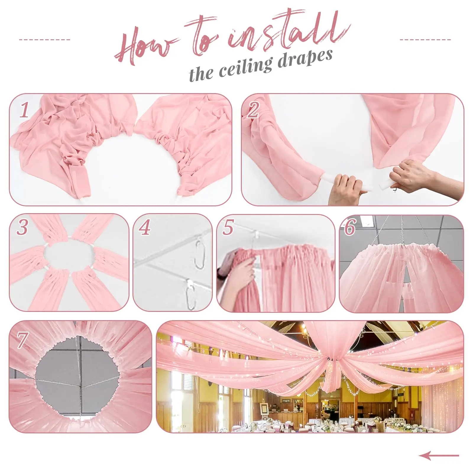 Ceiling Drapes Wedding Arch Draping Fabric Sheer Curtains Voile Drapery Draping Ceiling Decoration for Party Ceremony Stage Swag