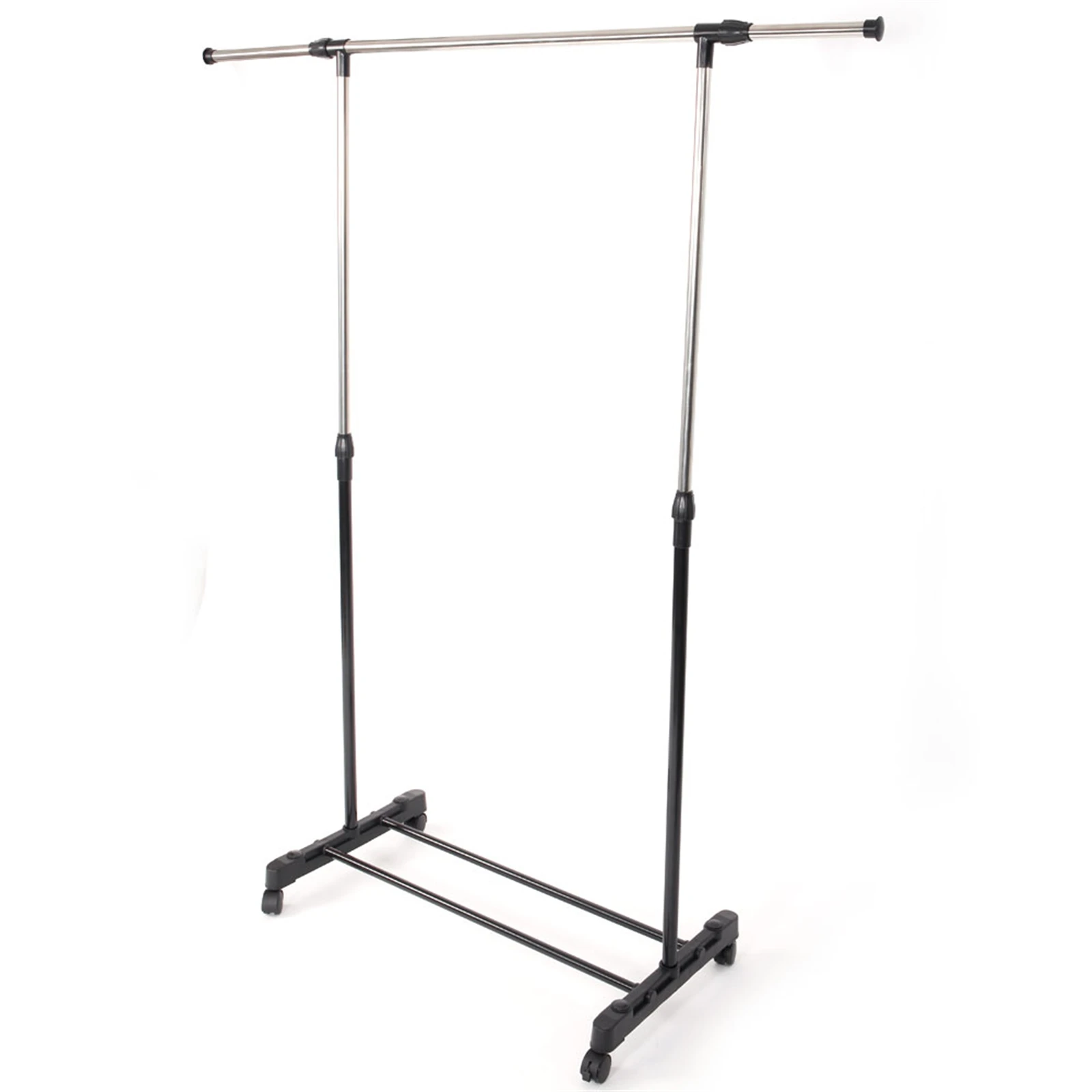 Single-bar Vertical & Horizontal Stretching Stand Clothes Rack with Shoe Shelf YJ-02 Black & Silver