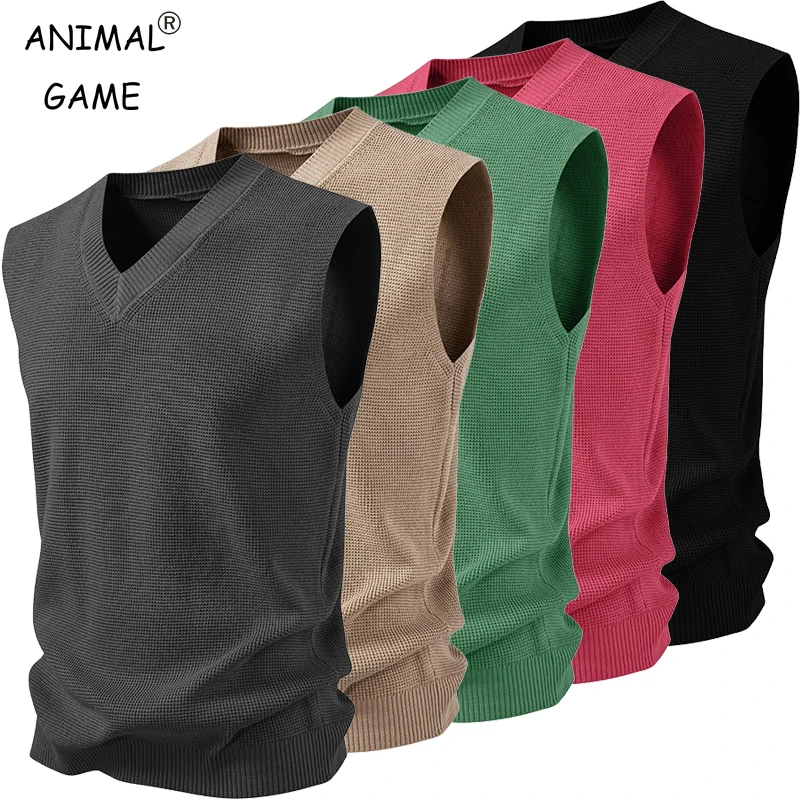 

Мужской свитер с v-образным вырезом, жилет, вязаный пуловер, свитера, жилет, приталенные пуловеры без рукавов, жилет без рукавов, деловые майки