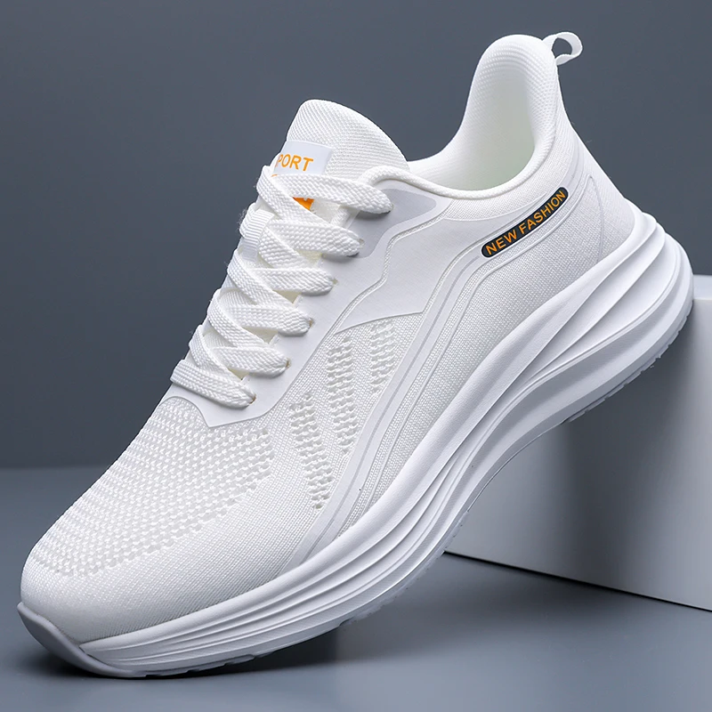 

Grey Fly WovenMeshPlatformSportShoesMenGreenLogoDecorMulti-Layer Wave Sole Breathable Non Slip Street Gym Daily Jogging Trainers