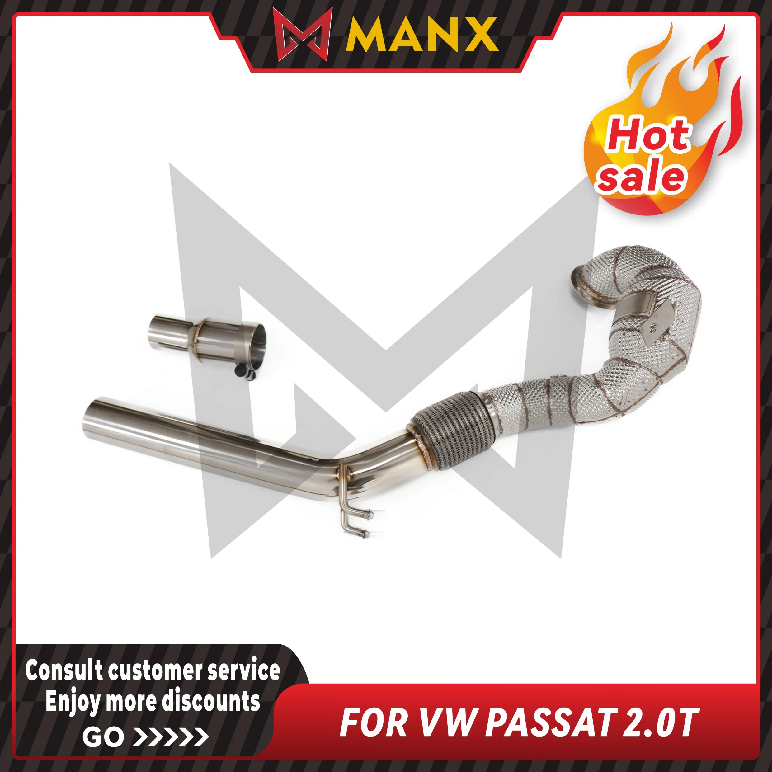 MANX Car Exhaust system for VW PASSAT 2.0T Catalyzed Downpipe Catless Downpipe Stainless steels Performance exhaust pipe