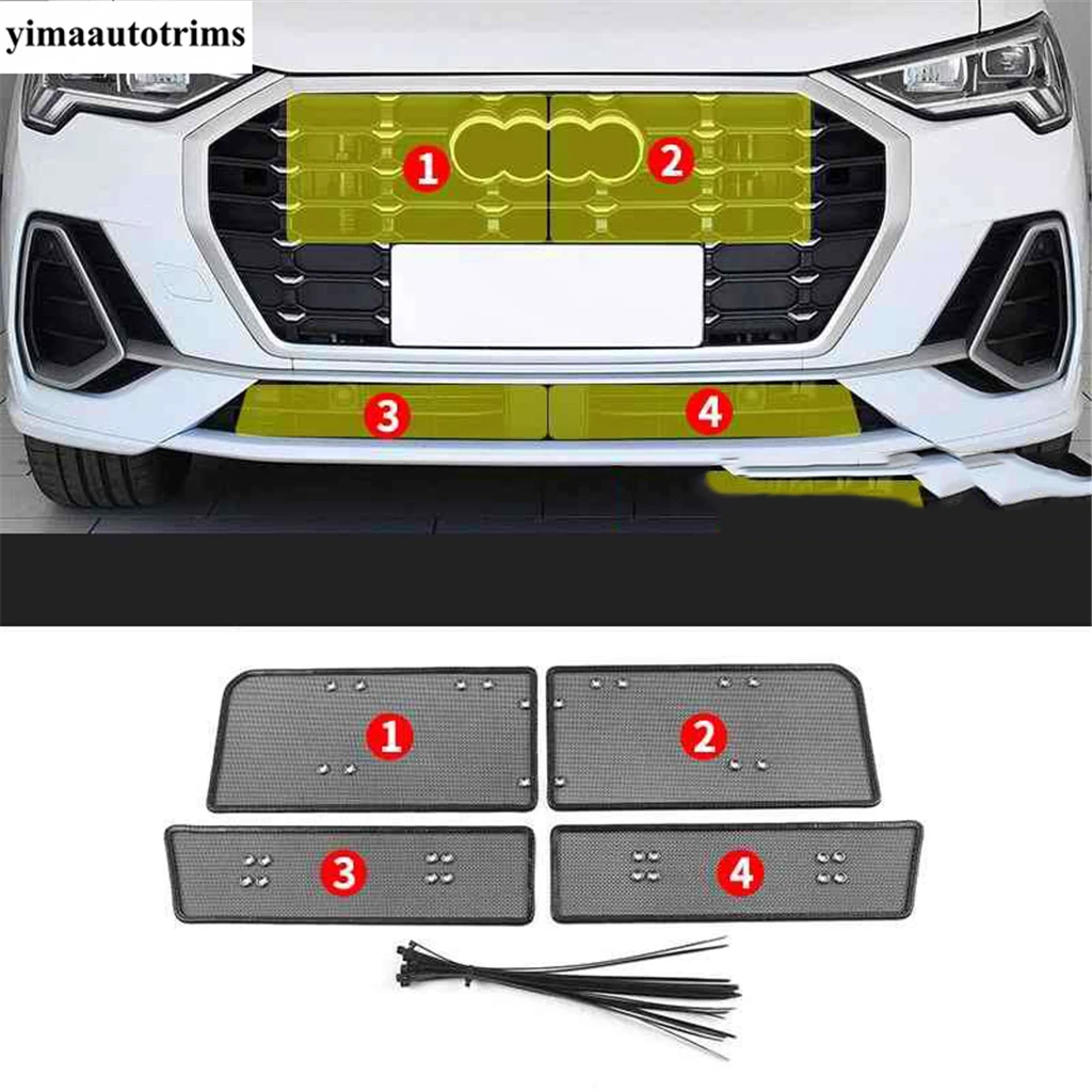 Car Front Middle Grille Grill Insect Screening Insert Mesh Net Protection Trim For Audi Q3 2019 - 2024 Accessories Exterior Kit