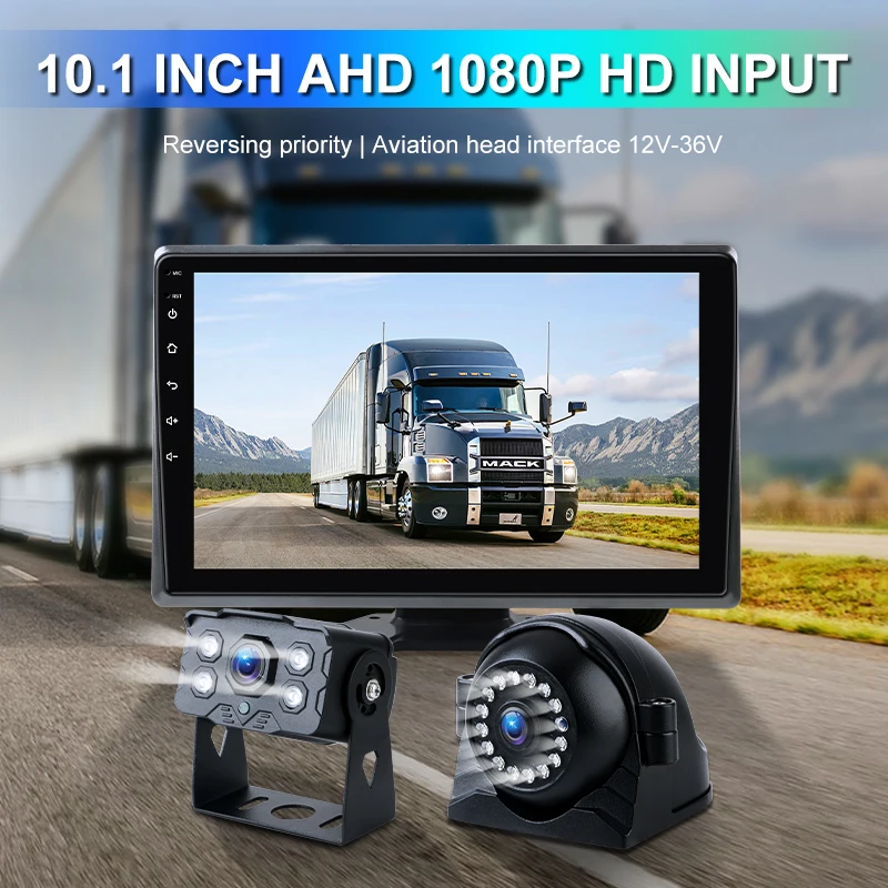 JMCQ 10 inch 1080P DVR Dahscam 4 Channels Video Recorder Wireless Carplay Android Auto IPS Monitor For Truck Bus Pickup Trailer