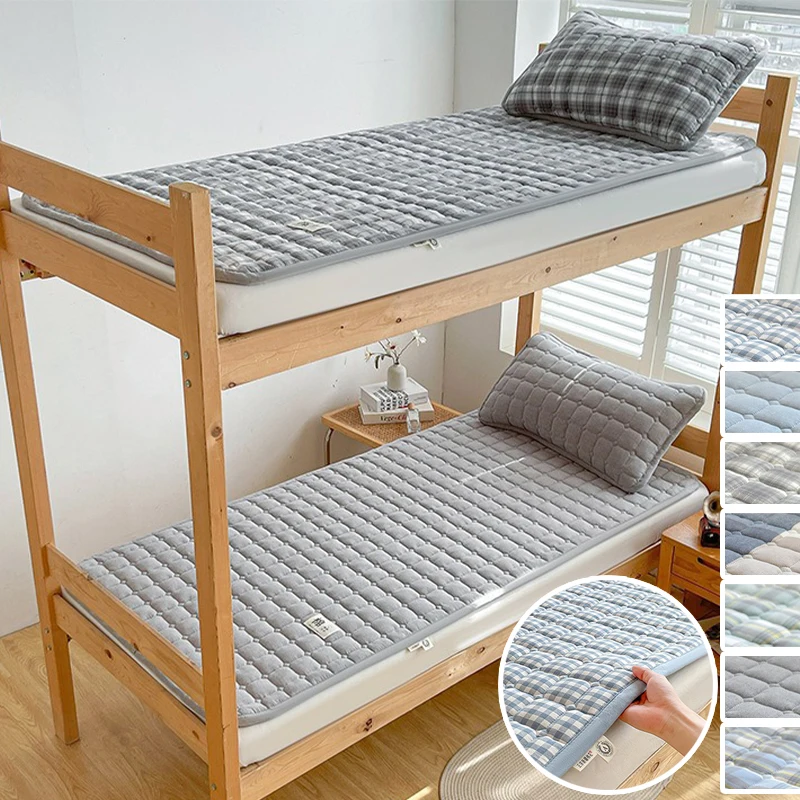 

1PC Plaid Pattern Cotton Mattress Pad Quilted Anti Slip Mattress with Corner Straps Machine Washable Breathable Bed Protector
