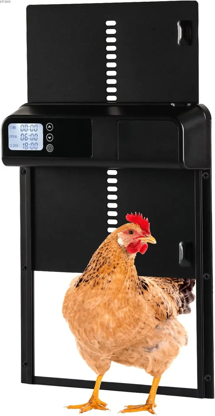 

ATUBAN Automatic Chicken Coop Door Opener-Auto Chicken Door with Large LCD Display,Anti-Pinch Chicken Coop Opener with Timer