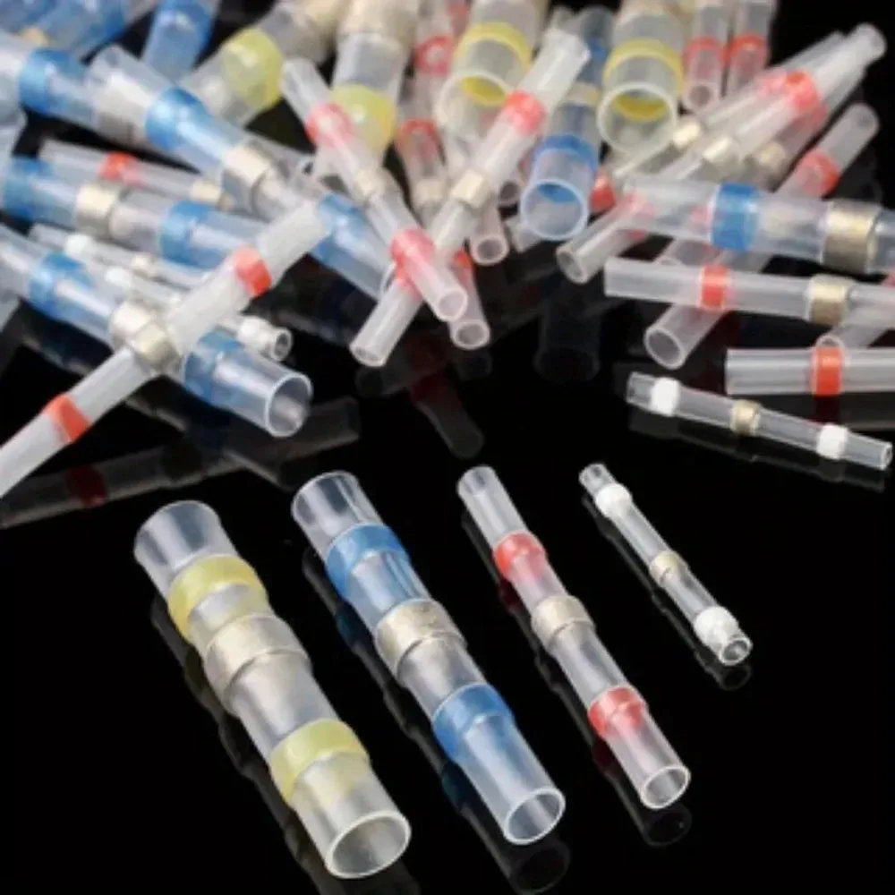50pcs Heat Shrink Solder Sleeves Wire Crimp Butt Terminals Connectors With Box Waterproof Heat Shrinkable Tube Cable Connector
