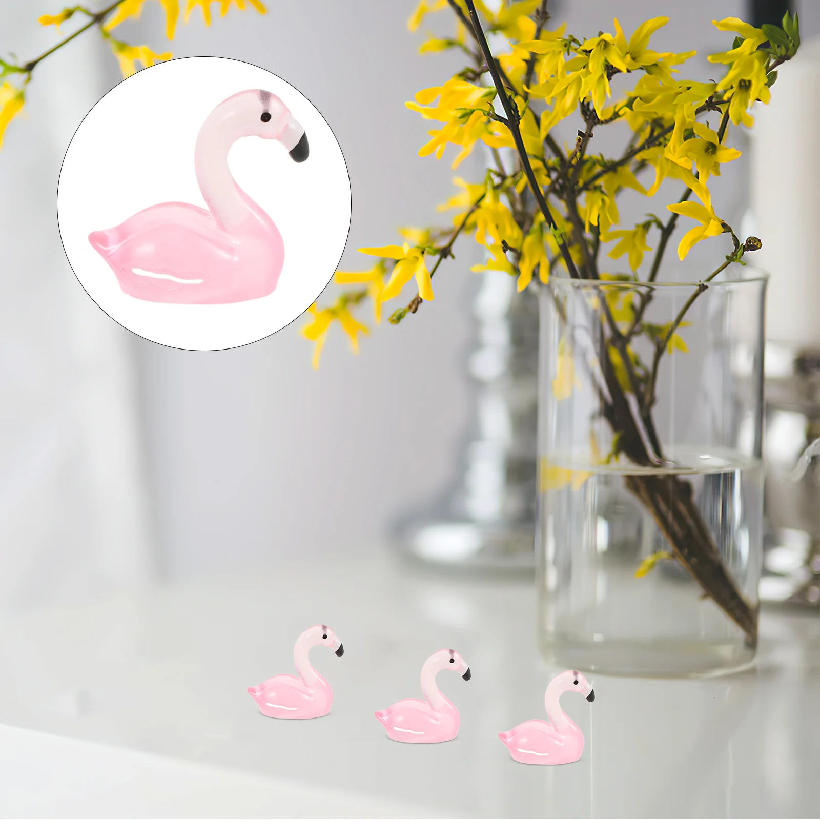 50 Pcs Glow-in-the-dark Flamingo Decoration Ornament Figurine Birthday for Girl Tiny Flamingos Lawn Mini Desktop Resin Luminous