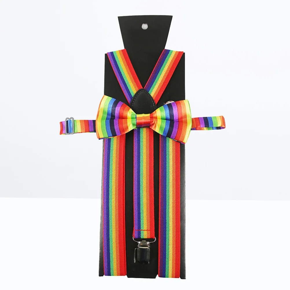 

Rainbow Suspenders Bow Tie Set Colorful Dress up Accessory Party Props Bright Atmosphere Unique Decoration Men Women