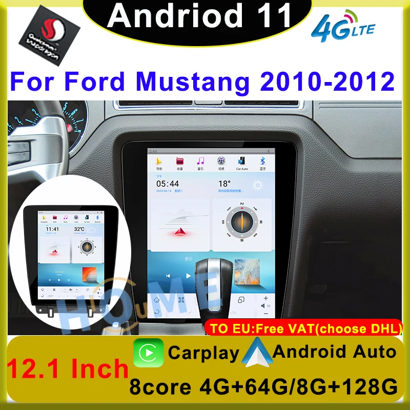 

12.1" Qualcomm Vertical screen Android 11 Car Multimedia Radio Player GPS Navi Apple Carplay Auto For Ford Mustang 2010 - 2012