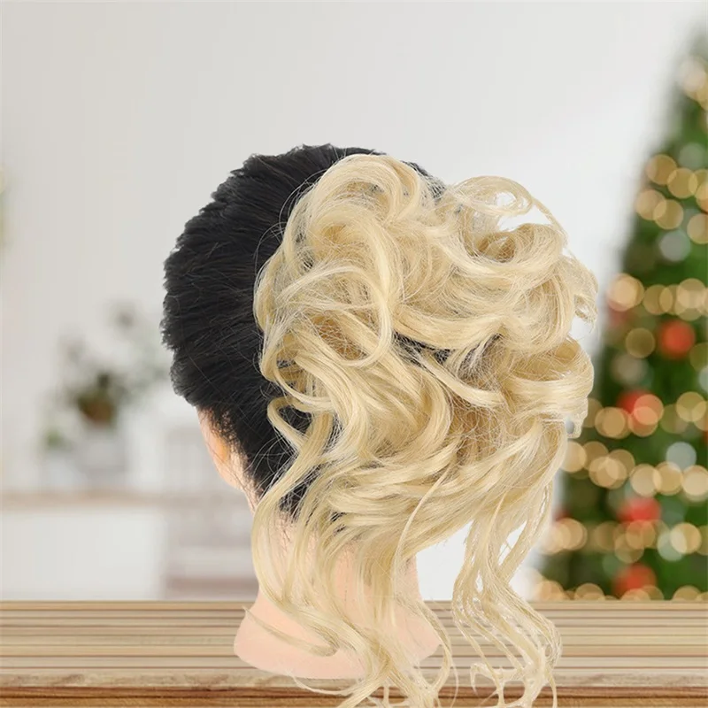 Women Messy Bun Hairpieces Wavy Curly Bun Scrunchies Hair Extensions Wigs for Daily Life Cosplay Costume Party