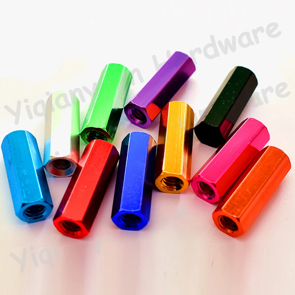 Yiqianyuan M5xP0.8 Aluminum Alloy Colorful Hex Coupling Nuts Joint Sleeve Column Nuts Hand Tighten Nuts Long Standoff Spacer