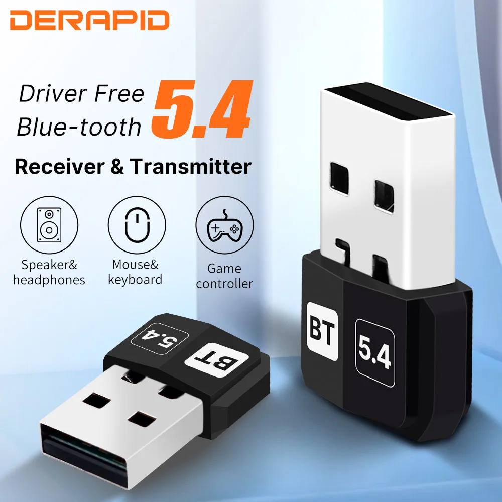 USB Bluetooth 5.4 Adapter WIreless Transmitter Receiver Dongle Audio Bluetooth For Bluetooth Adapter For Win10/11 Driver Free