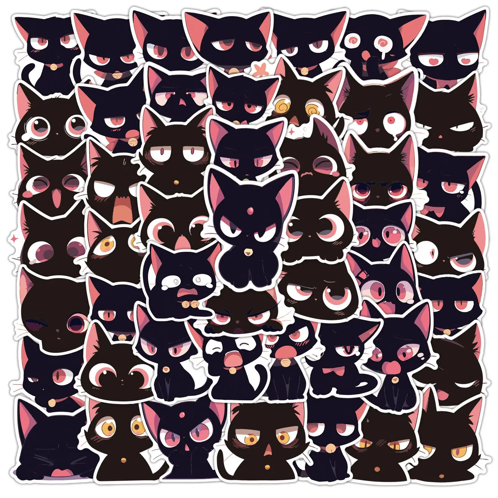 10/55PCS Kawaii Black Cat Cute Briquette Stickers Graffiti Decals DIY Notebook Luggage Motorcycle Laptop Refrigerator Sticker