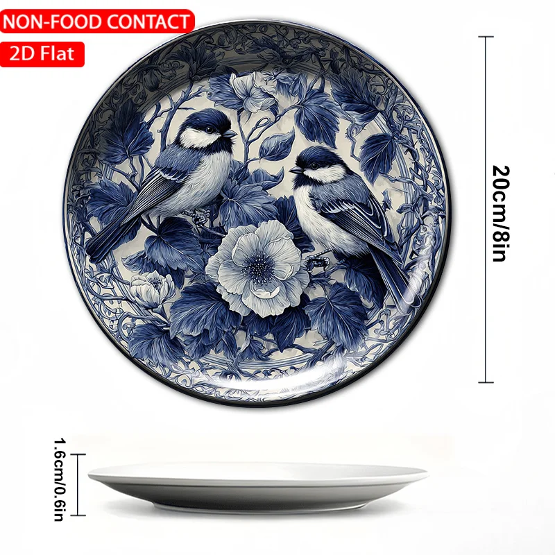 1pc FORJN Ceramic Decorative Plate - Round for Blue Bird Floral Plate Suitable for Non-Food Contact Use, Elegant Wall/Table