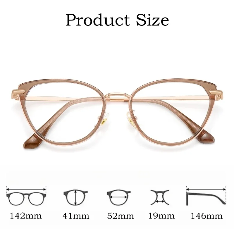 OLLYMURS New Retro Alloy Glasses Frame Women Cat Eye Optical Prescription Eyeglasses Fashion Trend Plain Makeup Ins Style