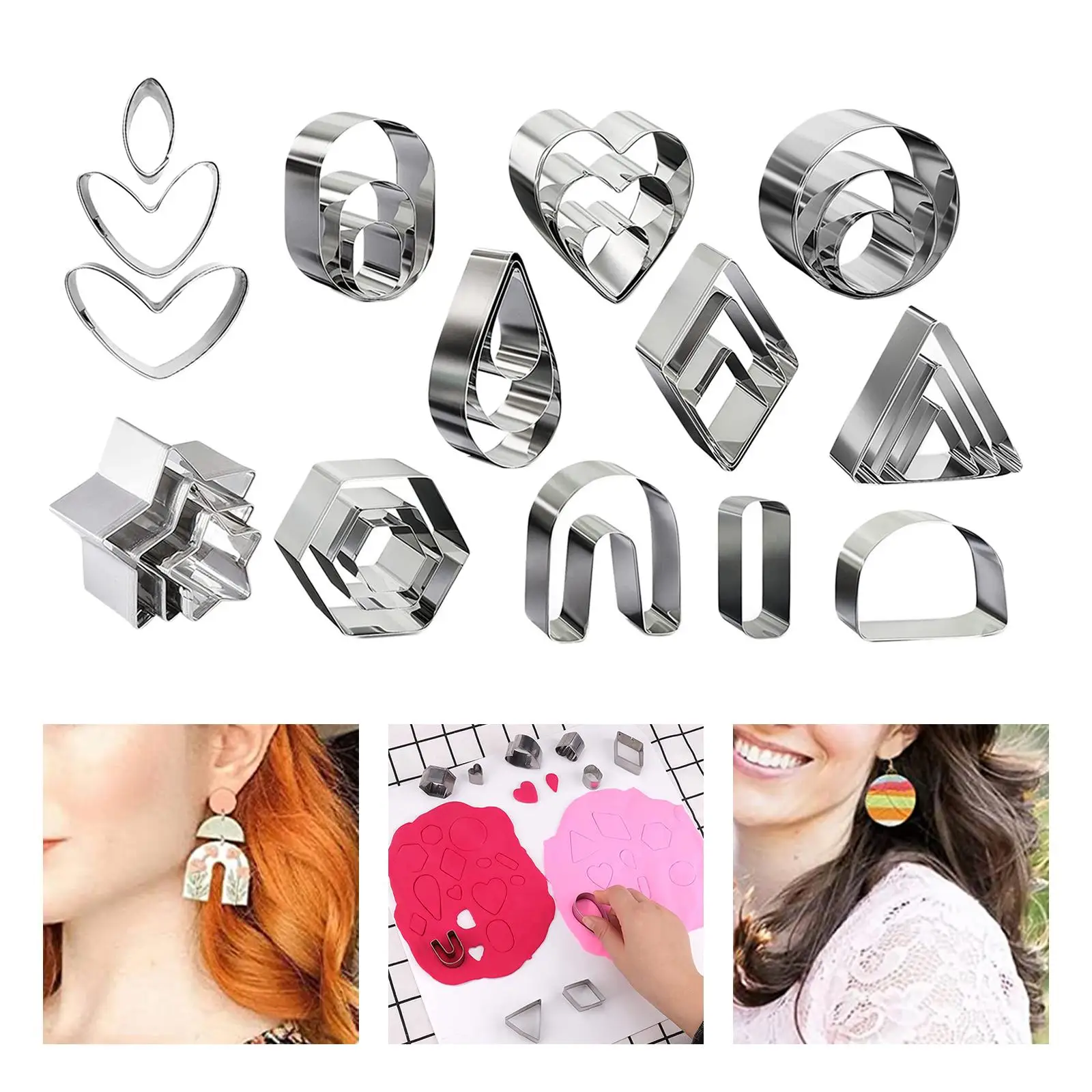 18pcs Stainless Steel Polymer Clay Earring Cutters Baking Mould Handmade DIY Craft for Kitchen Baking Jewelry Making Cake