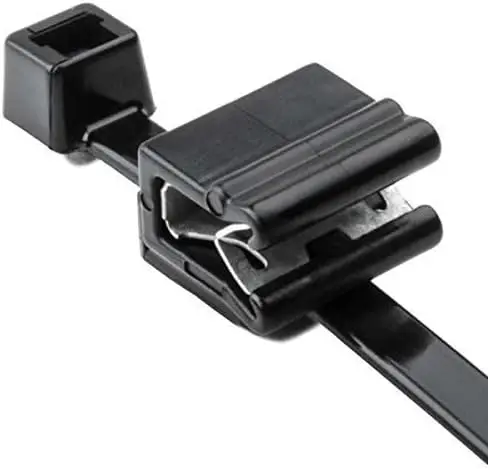 

HellermannTyton 156-00589 Cable Tie and Edge Clip, 50lb, 8.0" Long, EC5A, Panel Thickness .04"-.12", PA66UV, Black, 100/