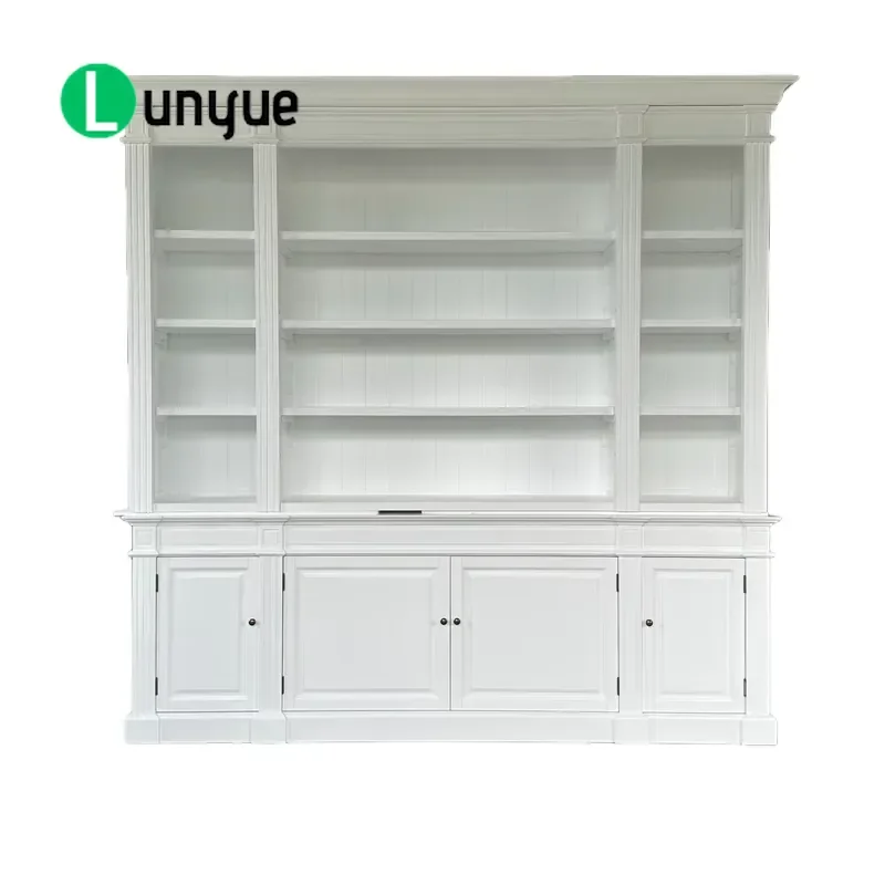 French Provincial Antique Vintage Style Solid Wood Bookshelf White Wooden Storage Shelf for Living Room Bedroom Home Decor