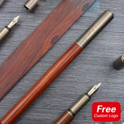 Customized LOGO Vintage Brass Mini Pocket Metal Fountain Pen Small Portable Student Calligraphy Practice Office School Supplies