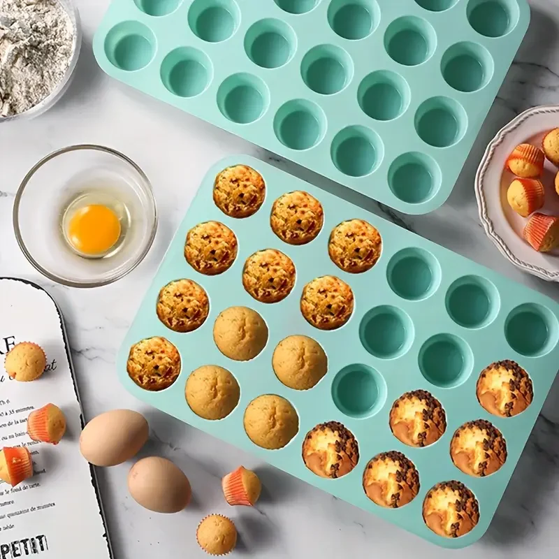 Molde para muffins de silicona de 24 piezas: resistente a altas temperaturas, apto para muffins, tartas de torre y pan.