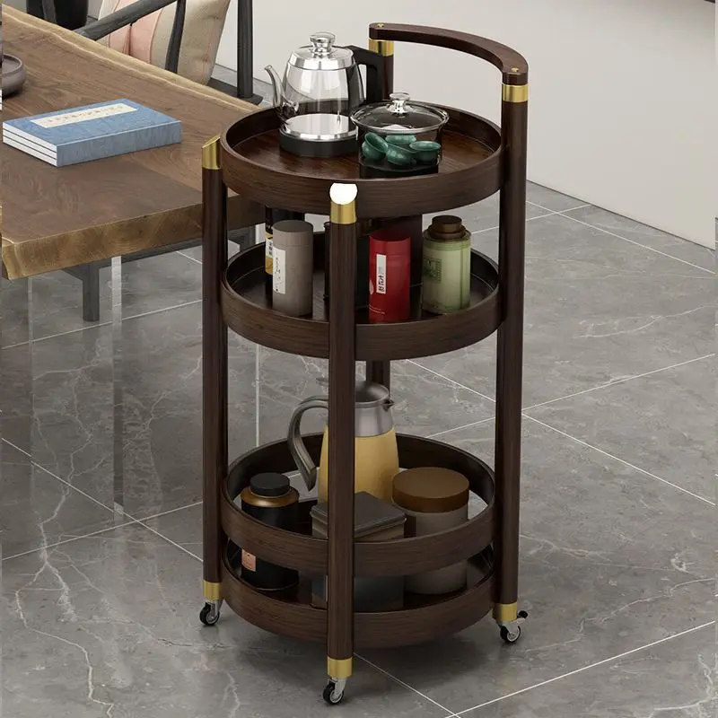 Mobile trolley Storage rack Kitchen tea cart Living room several household multi-layer wine cart Round dining cart