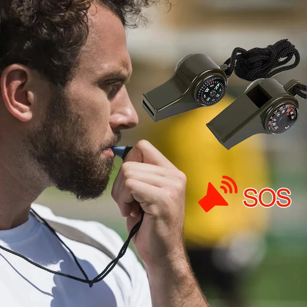 

Multifunctional 3-in-1outdoor Emergency Rescue Whistle - Plastic Compass, Thermometer, Referee Whistle Camping and Hiking Tool