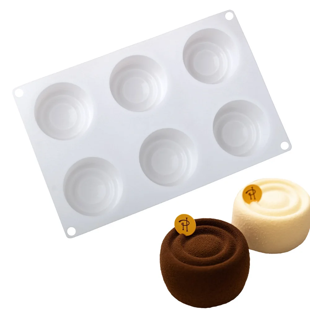 Circle Texture Round Candle Molds DIY 6 Cavity Chocolate Mousse Cake Silicone Mold Jelly Pudding Baking Pan Dessert Decor Tool
