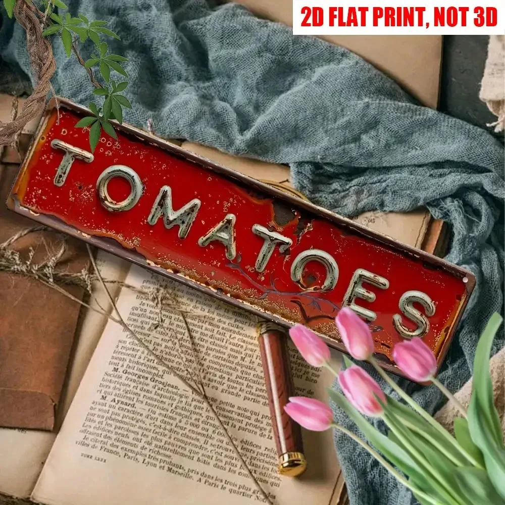 1 Piece of Country-Style Carved Tomato Metal Wall Sign, 16inch × 4inch , Indoor and Outdoor Garage Home Holiday Decoration