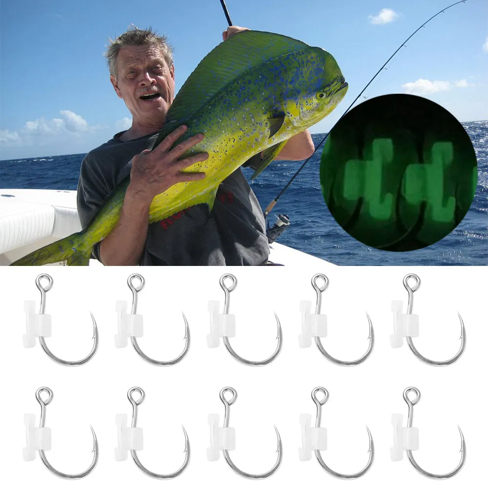 

10Pcs Heavy Duty Luminous Live Shrimp Fishing Hooks High Strength with Fixed Rubber Ring Barbed Fishing Hook Sharp Point