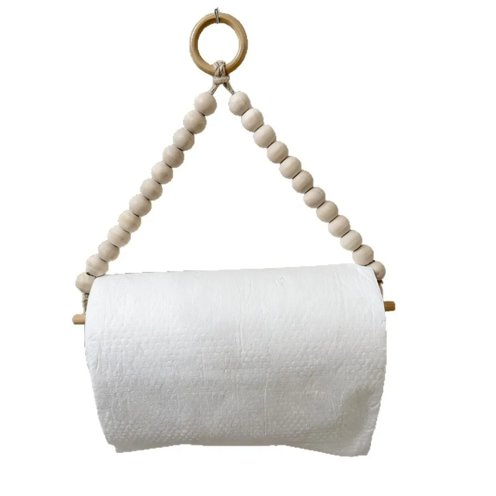 Non Punching Bead Paper Roll Holder Wall Mounted Hanging Toilet Paper Rack Space Saving Boho Tissue Holder Hotel
