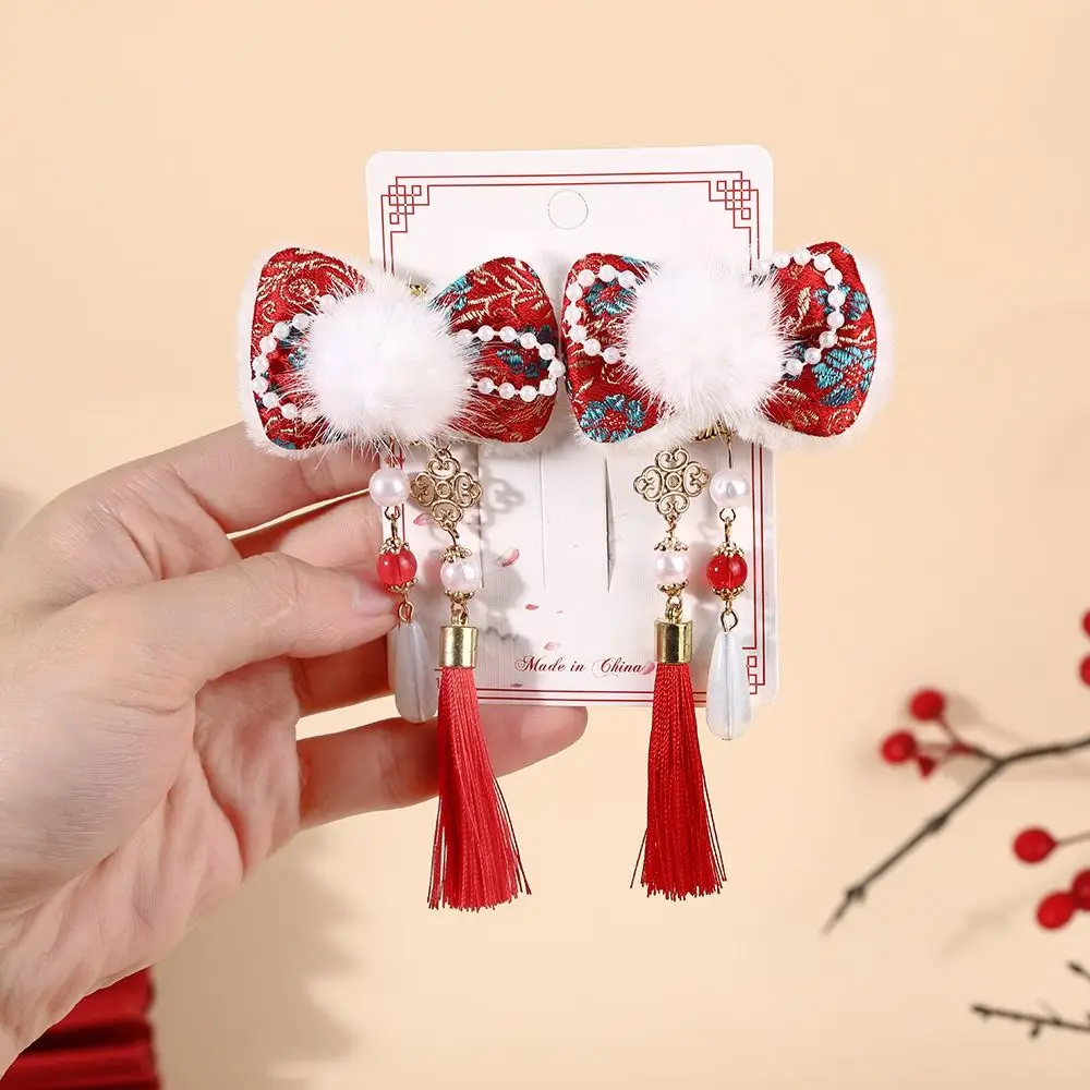 

Chinese Style Children's New Year Hairpin Hanfu Headwear Tang Suit New Year Barrettes Tassel Sweet Red Bow Hair Clip Winter