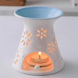 Big Capacity Aromatherapy Burner Essential Oil Furnace Candle Holder Hollow Flower Pattern Censer Bedroom Lamp Home Decoration