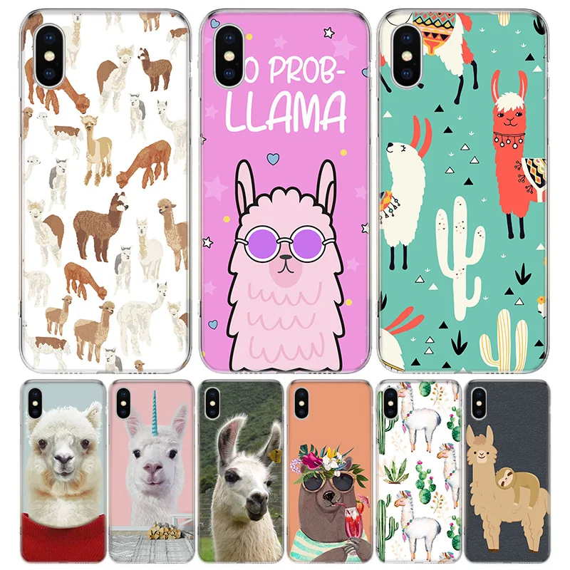 Kawaii Cute Llama Alpaca Animals Cartoon Phone Case For iPhone 16 15 14 Plus 12 13 Mini 11 Pro Max X Xs  8 7 SE + Soft Fundas Co