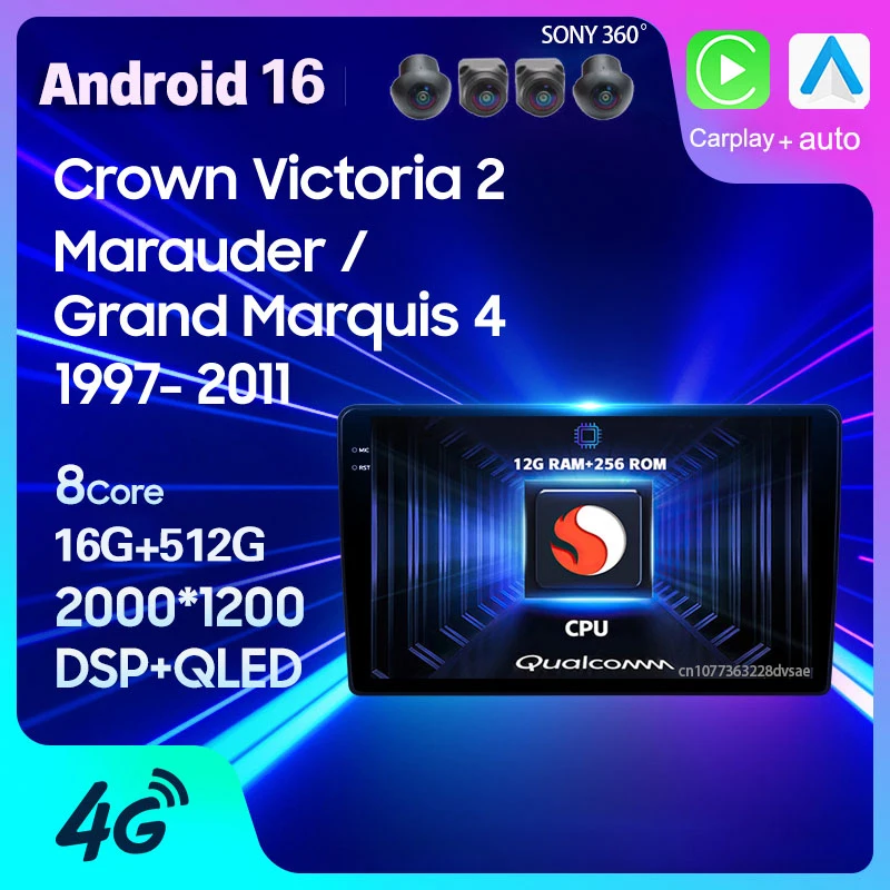 Radio para Auto Android 16 para Ford Crown Victoria 2, para Mercury Marauder Grand Marquis 1997 - 2011, Carplay, Auto GSP, Reproductor de Video 2Din