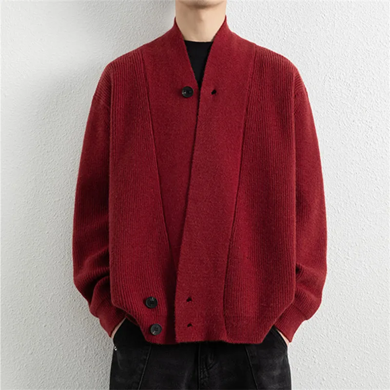 Spring Autumn Fashion V-Neck Sweater Cardigans Men Youthful Vitality Loose Knit Sweatercoat Mens Solid Color Knitted Cardigans